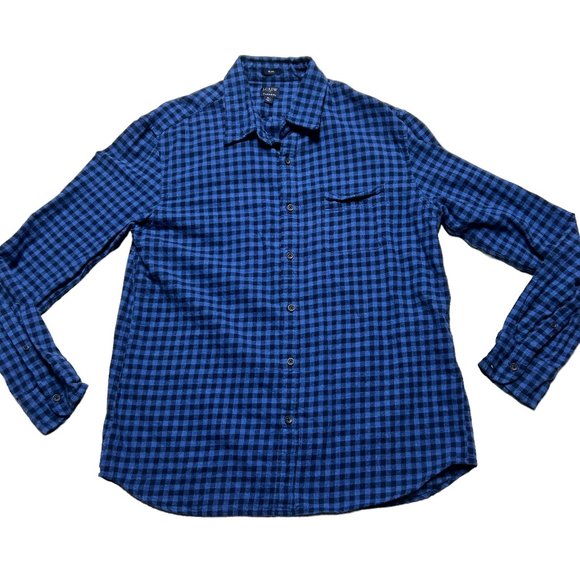 J. Crew Flannel Shirt Mens XL Slim Fit Blue Check Button Up Long Sleeve Casual - Picture 1 of 9